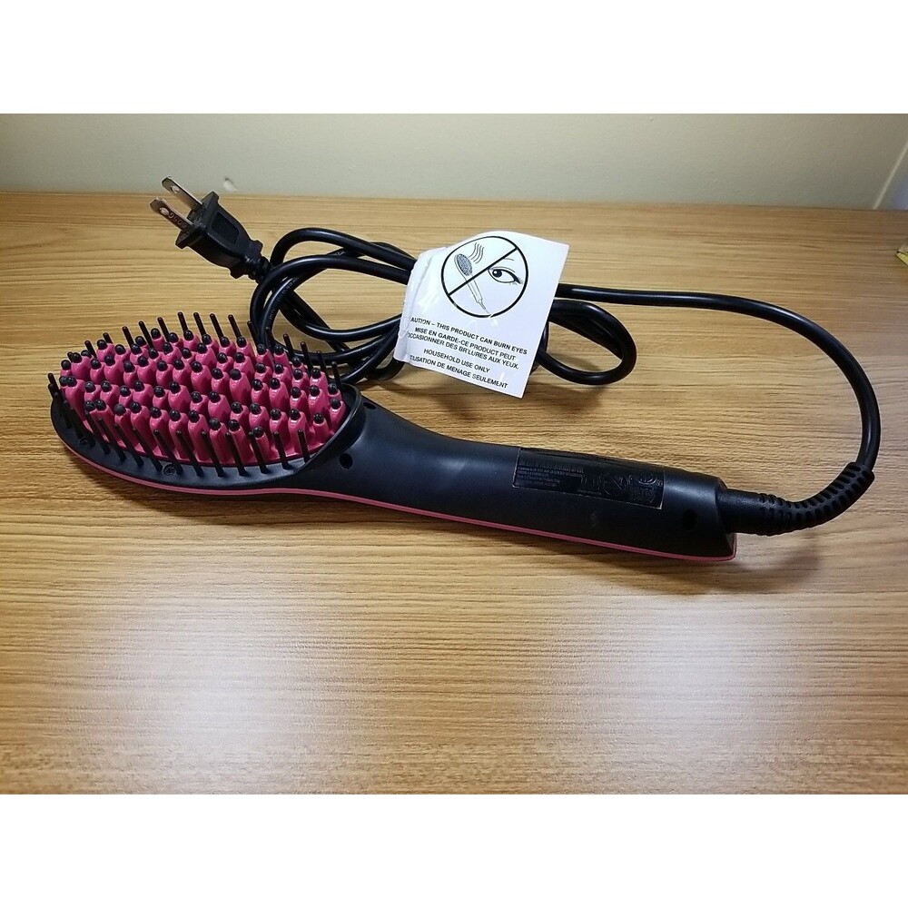 Simply Straight Ceramic Hair Straightener Brush LCD Display -Temp Control Pink